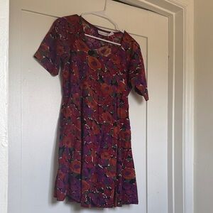 Vintage Floral Mini Dress - Red and Purple